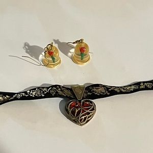 Beauty and the Beast earrings and choker necklace